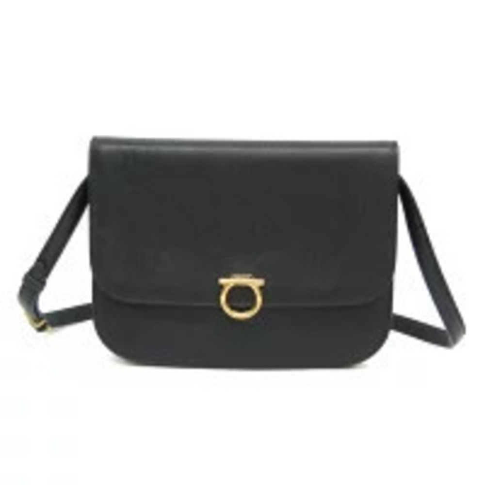 Salvatore Ferragamo Gancini Leather Flap Crossbody Bag Black